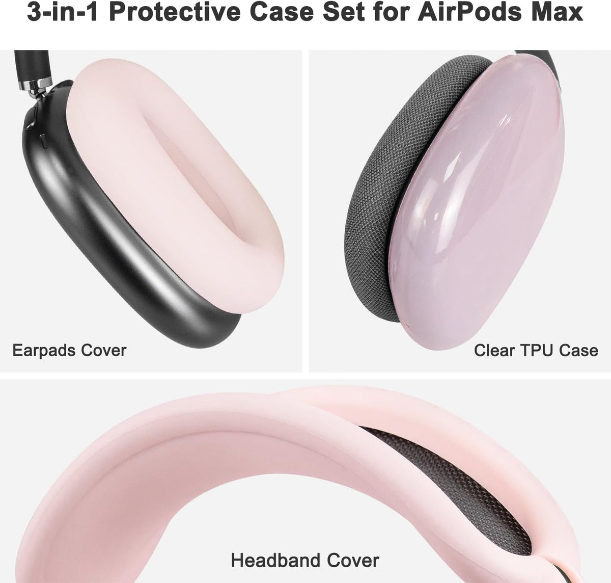 SOULWIT Protective Kit for AirPods Max, Headband Cover + TPU Case Protector + Silicone Ear Pads Cover