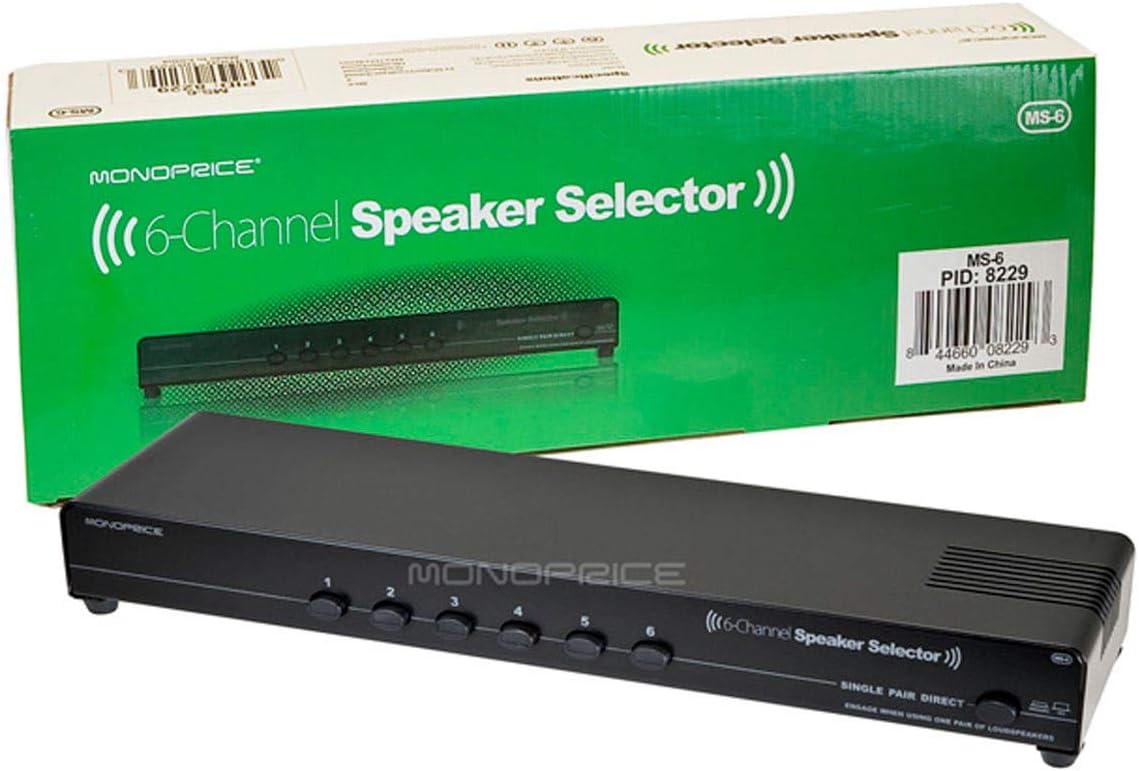 Monoprice 6-Channel Speaker Selector - Black with Impedance Matching Protection, Up to 140W Per Channel