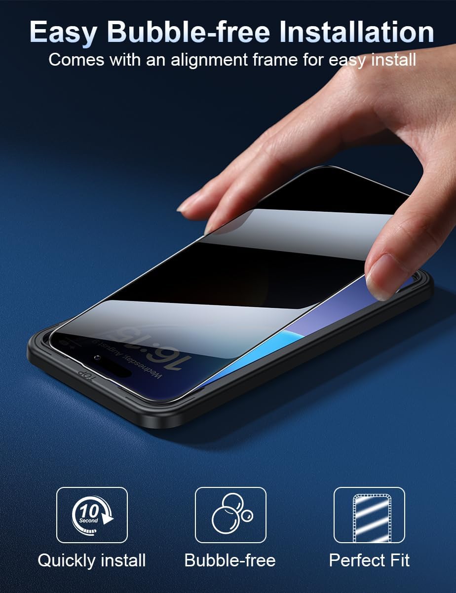 iPhone 15 Pro Max Privacy Screen Protector [6.7 Inch][2-Pack] - Tempered Glass, Anti-Scratch, Anti-Peep, Full Coverage,