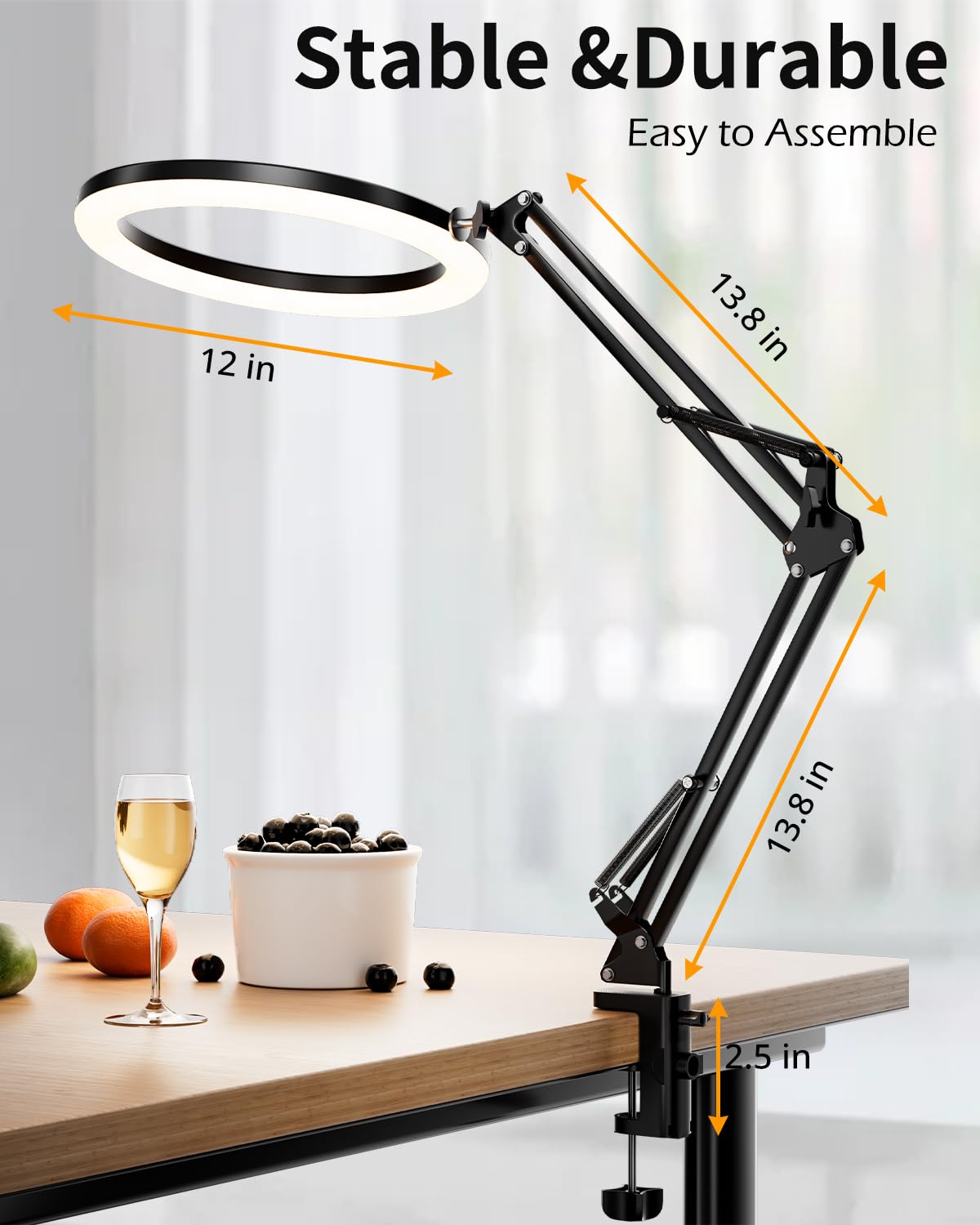 UBeesize 12’’ Overhead Ring Light for Desk with Phone Mount, LED Selfie Light with Adjustable Arm & Clamp, Dimmable Lighting for Video Recording
