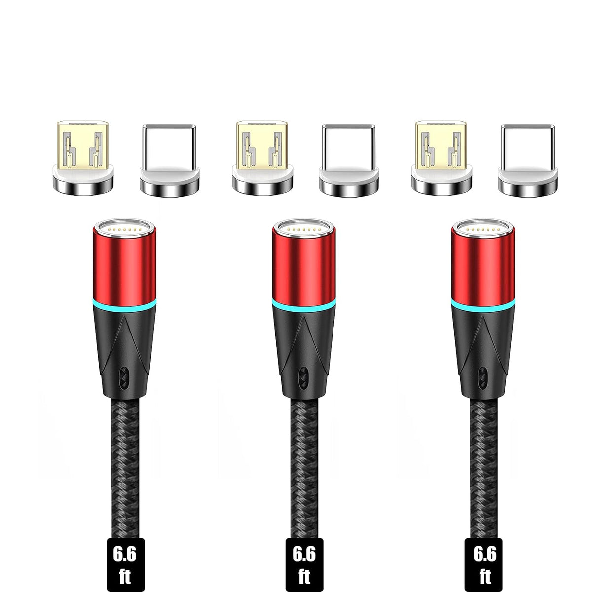 N. NETDOT Gen12 Micro-USB and USB-C [3 pack, 6.6ft red] - Magnetic Fast Charging Data Transfer Cable