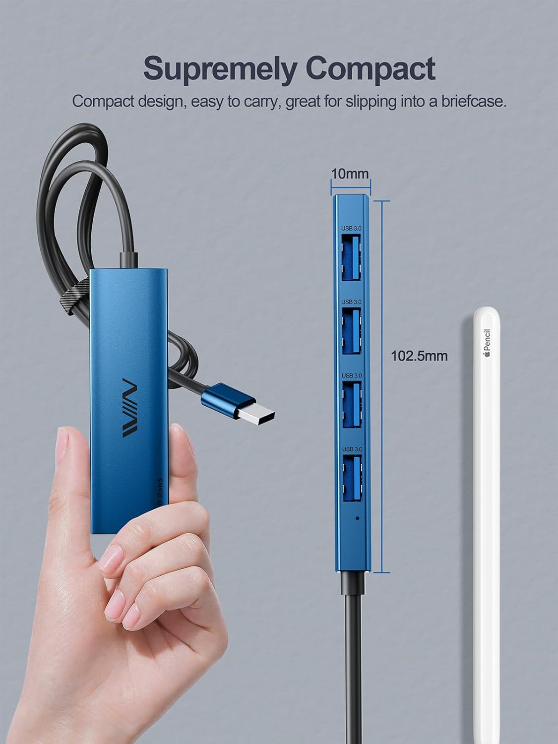 USB 3.0 Hub,4 Port USB Splitter Extender Portable Adapter Multiport Data Hub for Laptop,Xbox, Flash Drive,HDD,Console,Camera,Keyborad,Mouse Windows,Mac OS PC,Not Designed to Charge Devices-Blue