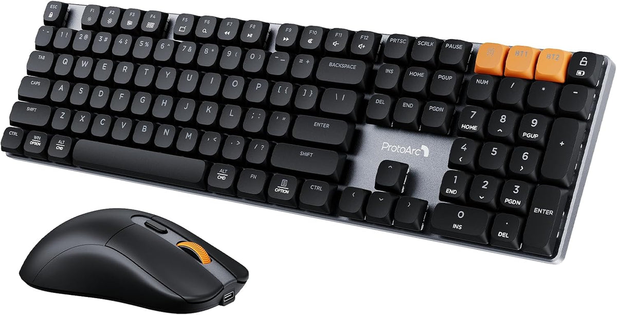 ProtoArc Mechanical Keyboard and Mouse, KM310 Wireless Rechargeable Aluminum Keyboard Mouse, 2.4G+Dual Bluetooth, Low Profile Keys, Red Switches, Multi-Device, for Windows/Mac - Space Gray
