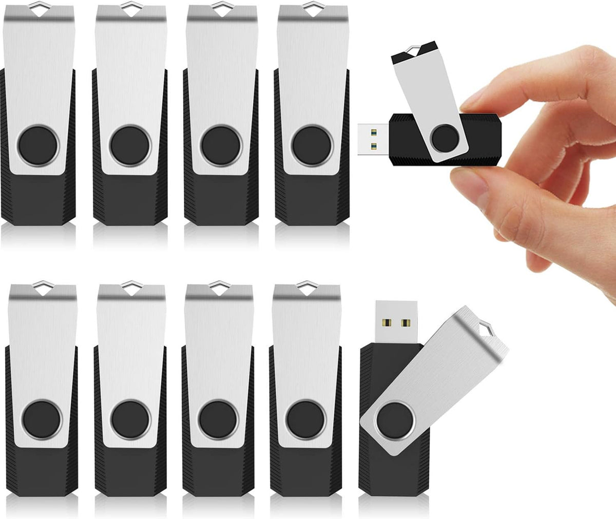 KEXIN 10 Pack USB Flash Drive - 64GB Thumb Drive with Swivel, Black (64GB, 10 Pack)