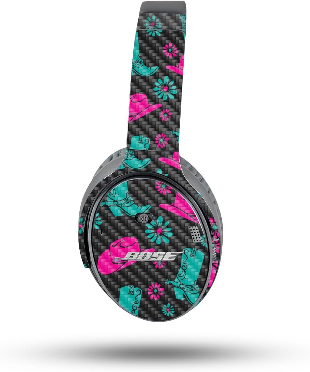 MightySkins Carbon Fiber Skin for Bose QuietComfort 35 II Headphones - Neon Cowgirl | Durable Textured Finish | Easy to