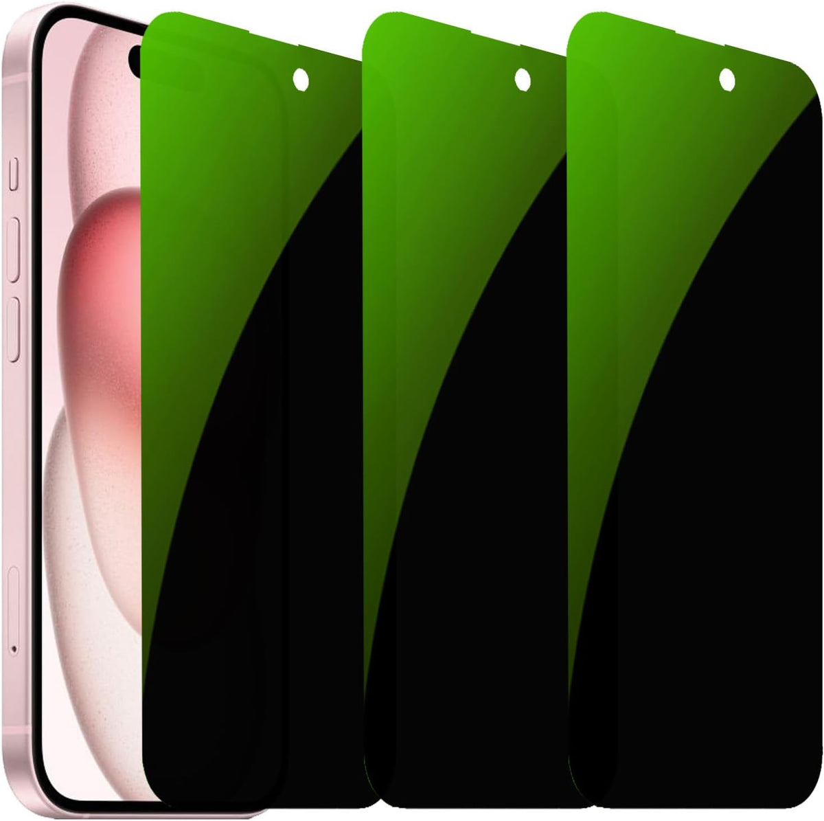 3 PCS Anti-Blue Privacy Tempered Glass for iPhone 15, Anti-Spy Screen Protector, 9H Hardness, Anti-scratch 6.1 inch
