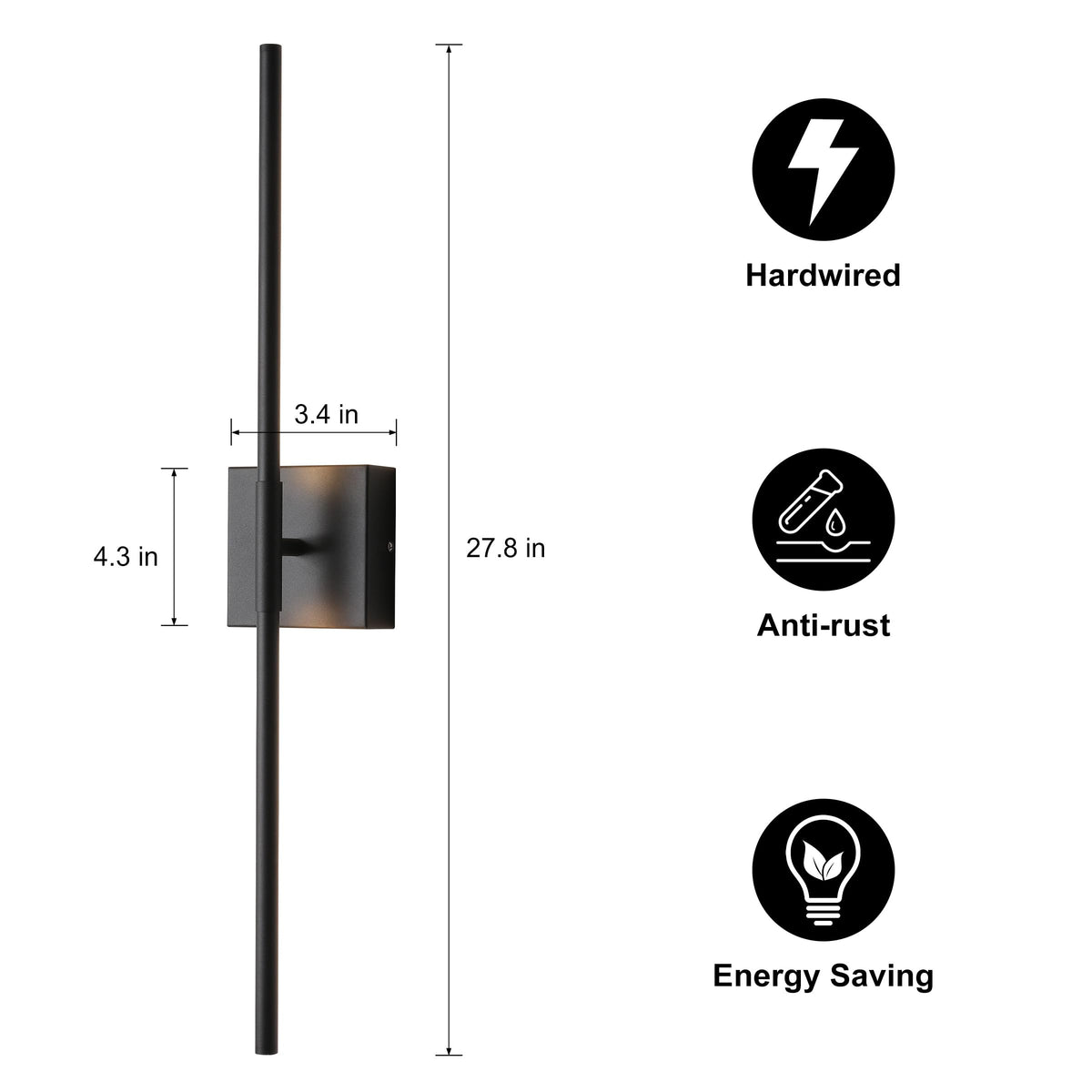 KUZZULL Wall Sconces Set of Two Matte Black Wall Light Fixtures Wall Lamp with Led 3000K 12W Sconces Wall Lighting Wall Lights Sconces Wall Decor Set