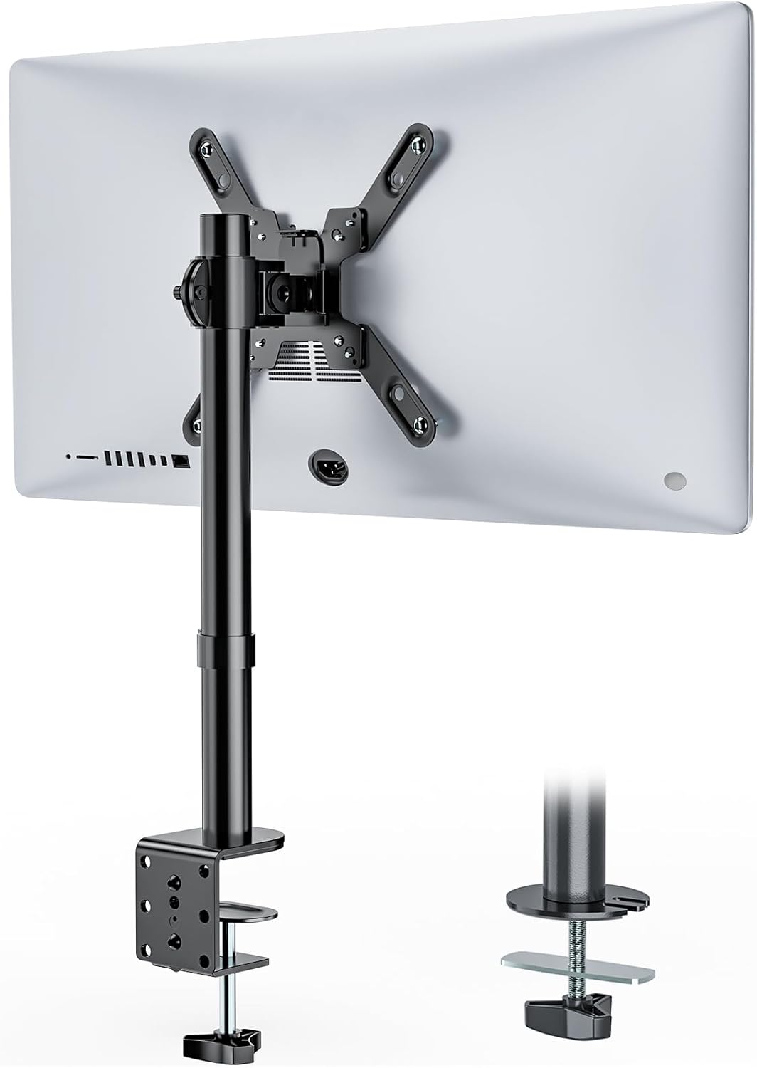 WALI Single Monitor Mount for 1 Computer Screen up to 42 inch, Fully Adjustable Monitor Arm Holds up to 22 lbs, Mounting Holes up to 200x200mm (M001SXL), Black