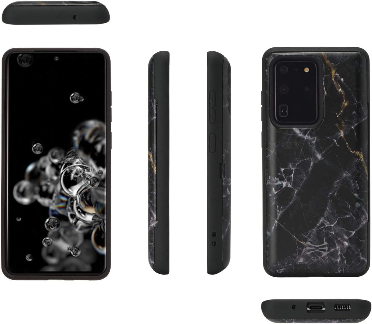 TORU CX PRO Case for Galaxy S20 Ultra, Slim Protective Cover with Card Holder, Kickstand, Marble Design