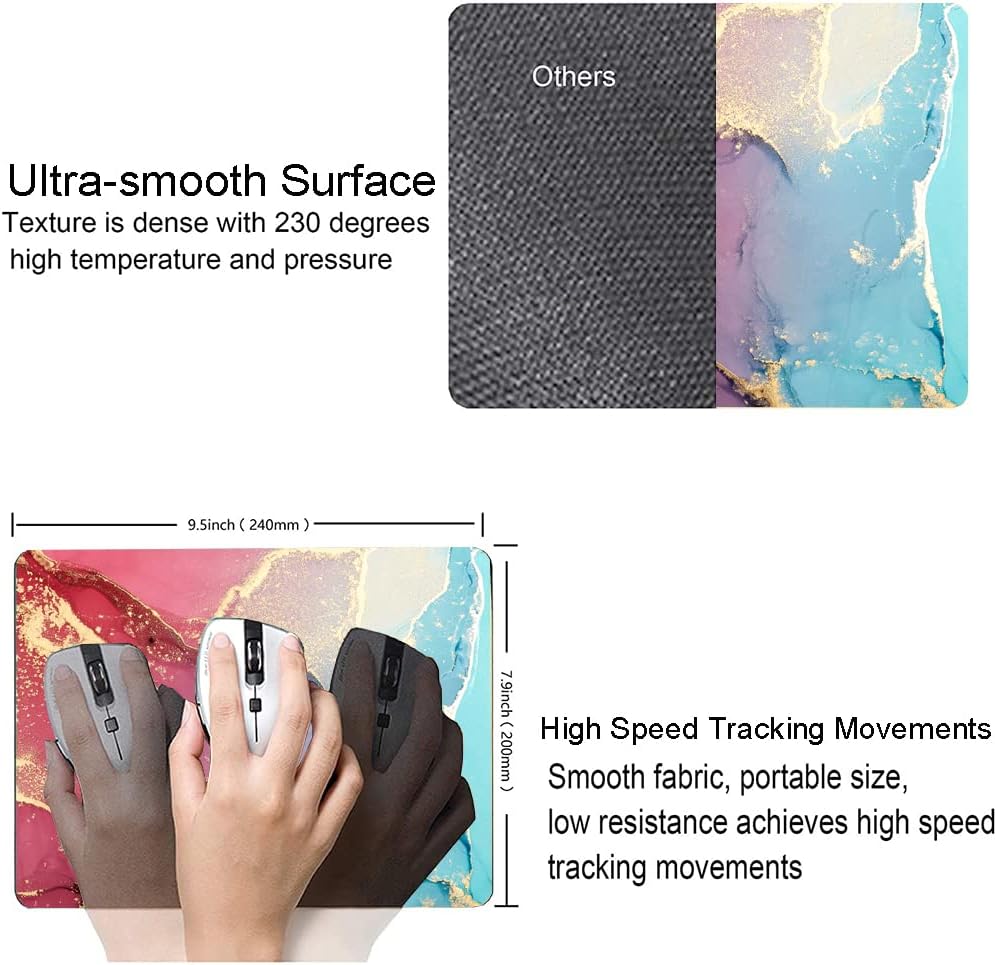Mouse Pad, Cute Colorful Marble Mouse Pads with Design, Square Washable Cloth Personalized Mouse Mat, Gaming Office Home Non-Slip Rubber Base Computer Mousepad