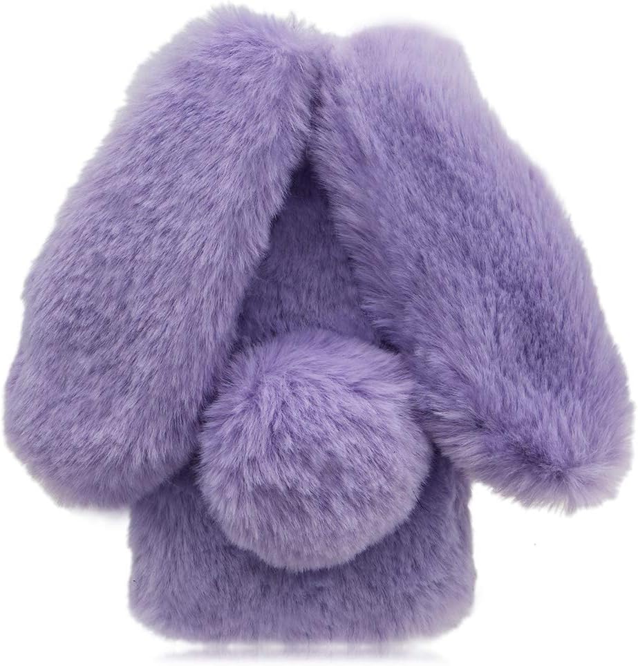 Aearl Rabbit Fur Ball Case for Samsung Galaxy A51, Luxury Cute 3D Plush Purple Phone Cover for Girls