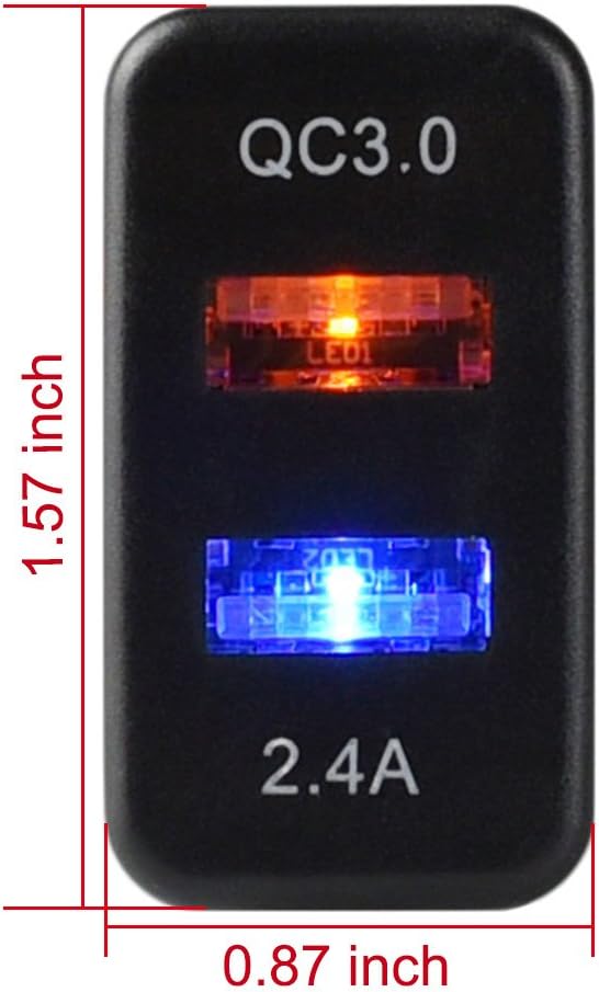 Cllena Dual USB Port Charger Socket Quick Charge 3.0 & 2.4A for Toyota Vehicles