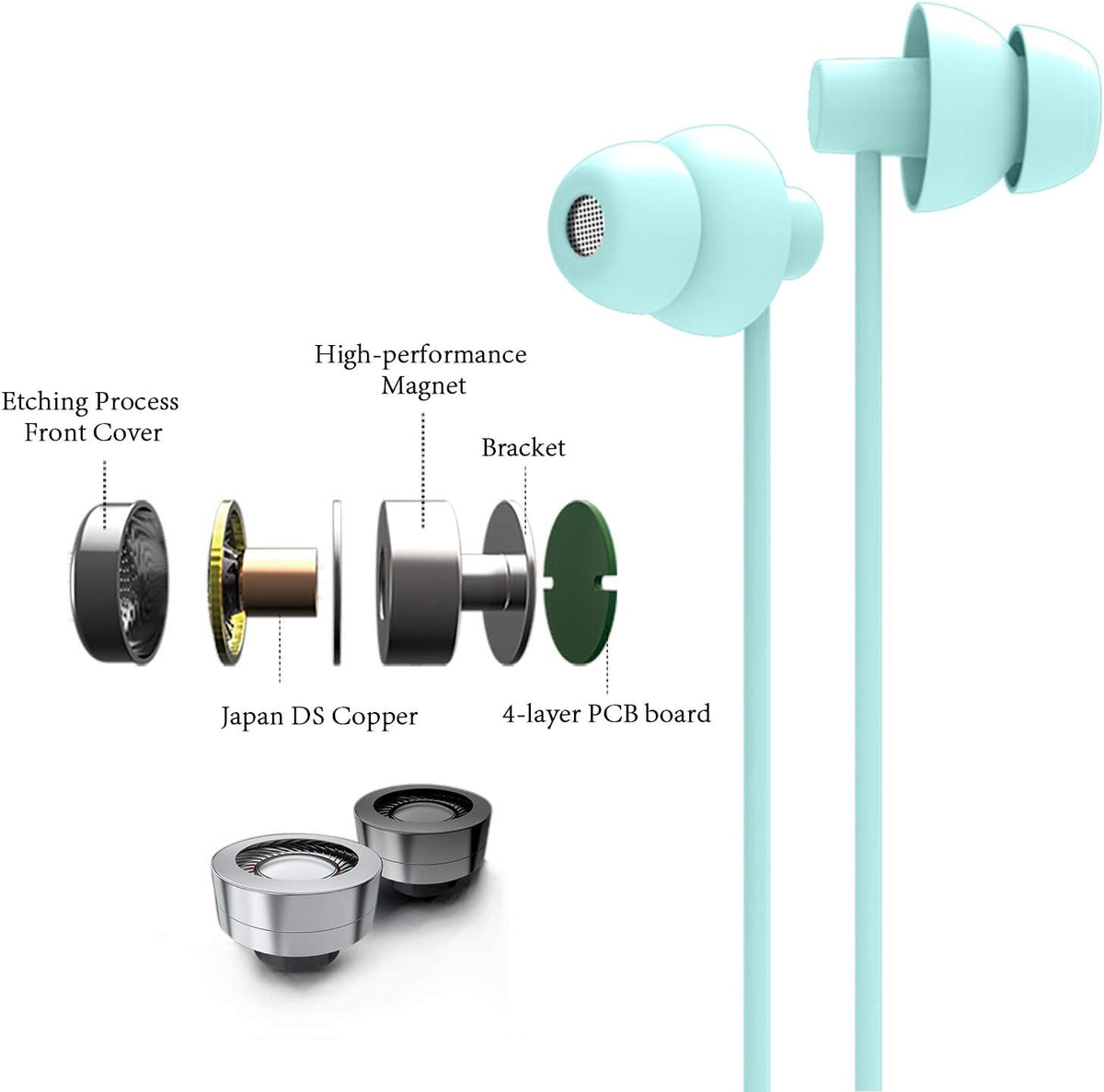 MAXROCK (TM Total Soft Silicon Headphones with Mic Sleep Travel Choice for Cellphones Tablets and 3.5mm Jack (Light Green)