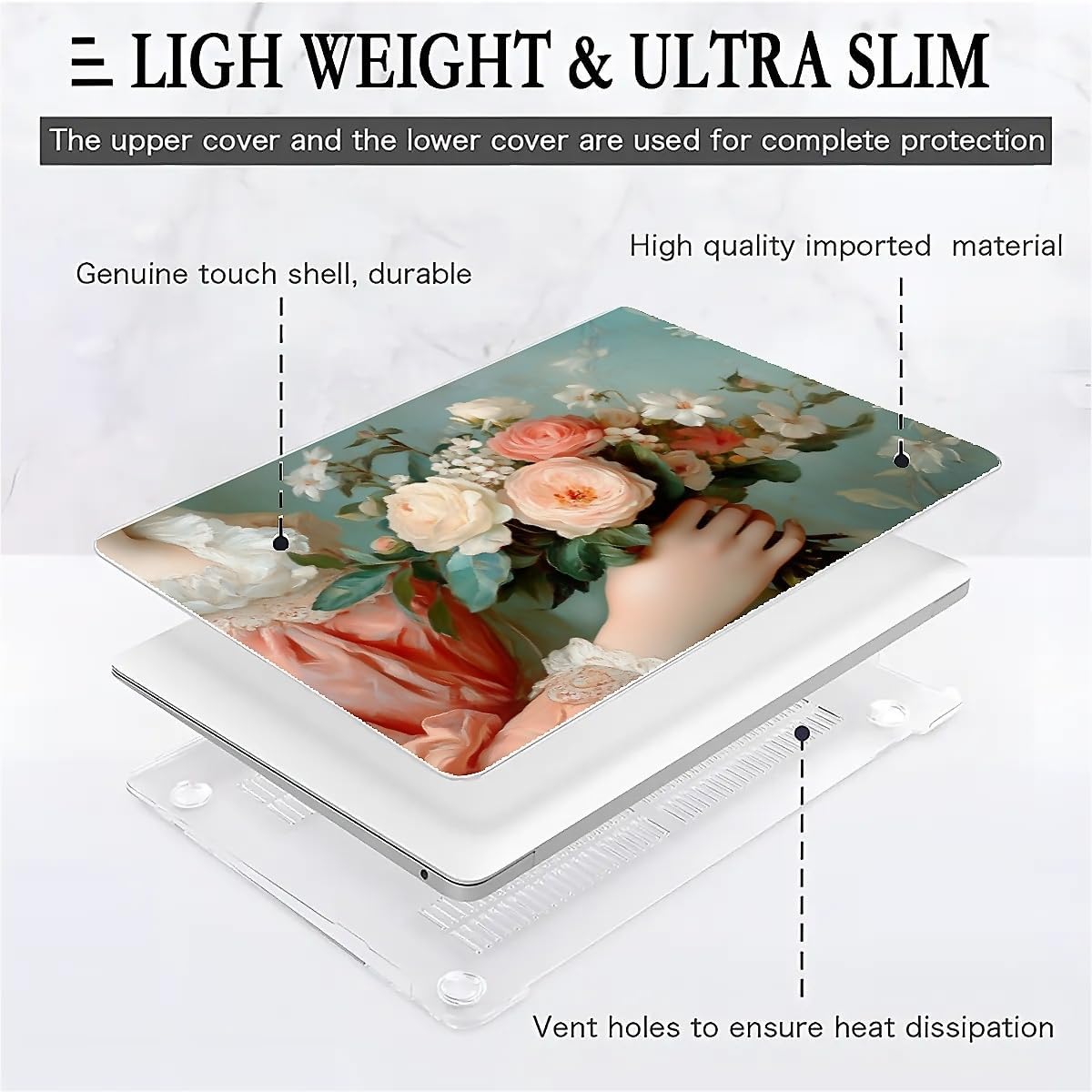 Compatible with MacBook Air 13.3 13.6 Inch Case 2022 2021 2020 2019 Plastic Hard Shell Case Cover,13.3 Pro(A1706/A1708/A1989/A2159/A2289/A2338), A Lady with Flowers