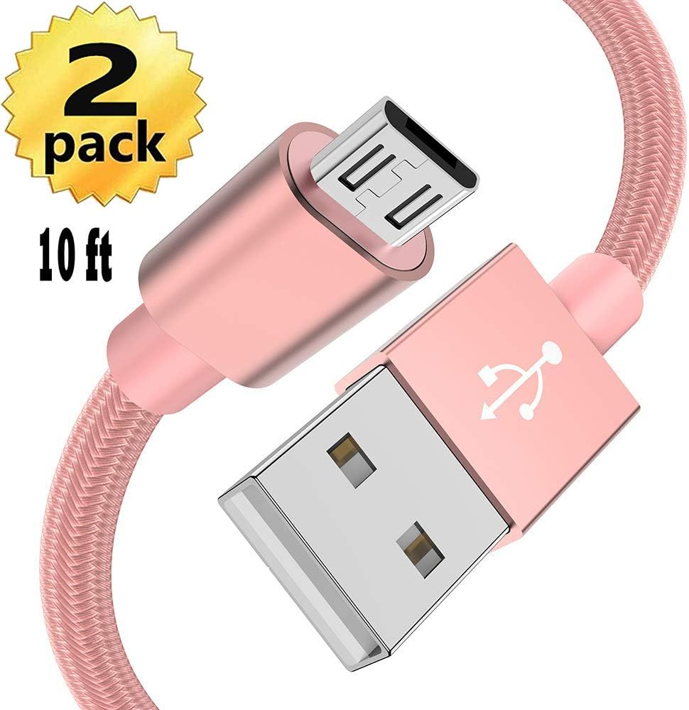 Micro USB Cable Android [2-Pack 10FT], High Speed 2.0 Charger Nylon Braided Cord for Samsung Galaxy, LG, HTC,