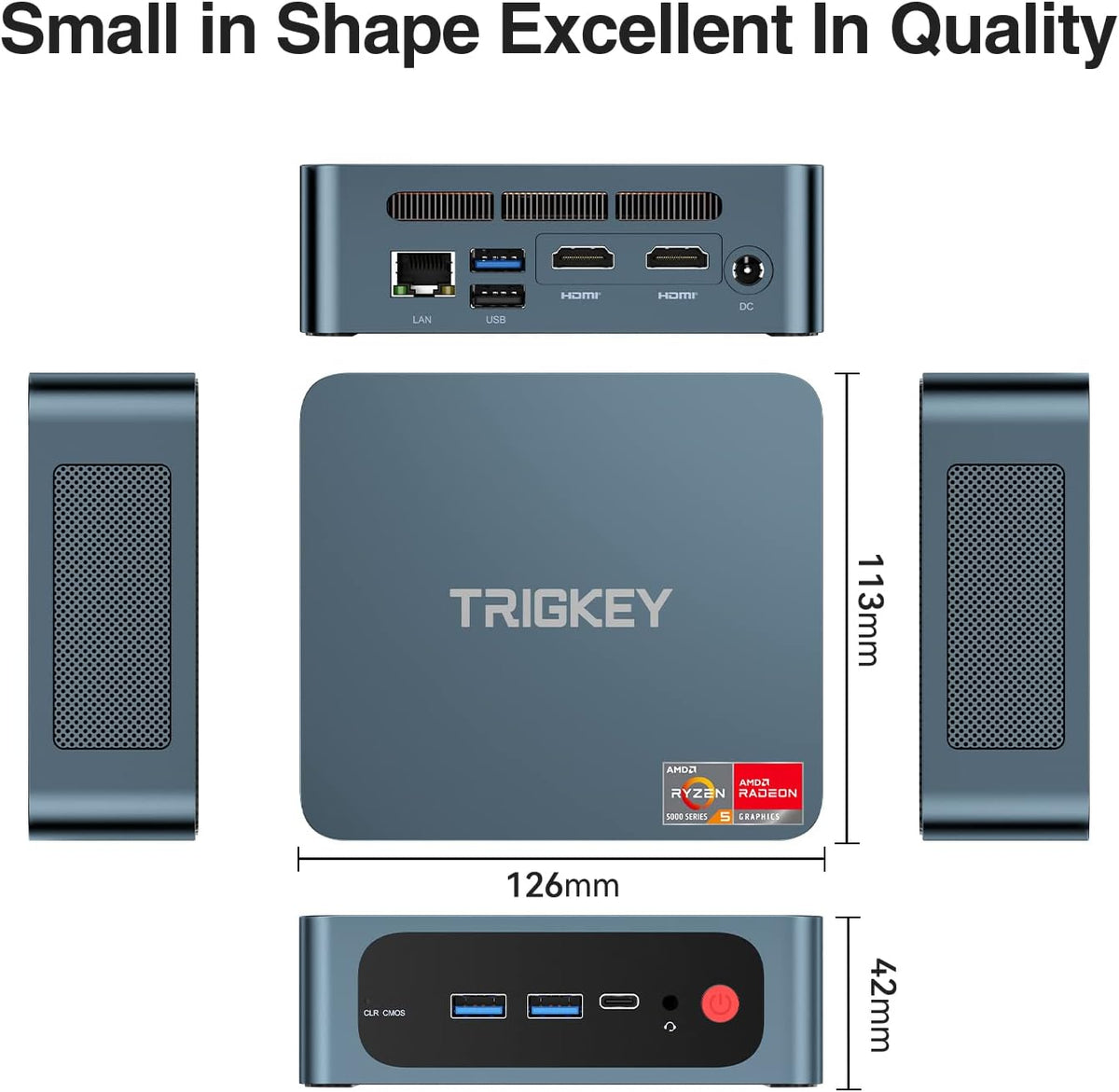 TRIGKEY Mini PC Ryzen 5 5500U(6Cores, 12Threads) 16GB DDR4 500GB M.2 NVME(Max 2200MB/S) SSD, S5 Mini Desktop Computers OS 11 Pro, WiFi6(802.11ax) BT5.2, Triple Display USB 3.2 * 3 Type-C LAN 2.5Gbps