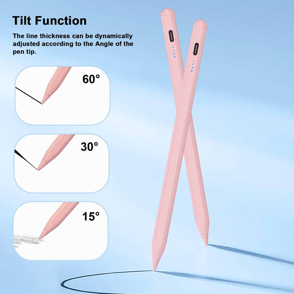 Stylus Pen for iPad 9th&10th - Type-c Charging Pencil for ipad Palm Rejection Active Pen Compatible with (2018-2025) Apple iPad 6/7/8/9/10/11(A16), Air 3/4/5/M2/M3, Mini 5/6, Pro 11"/12.9"/M4（Pink）
