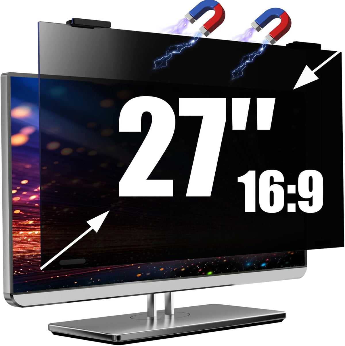 Magnetic Computer Privacy Screen Filter 27 Inch for Frameless Monitor Thin Bezel 16:9 Widescreen, Hanging Removable Anti Blue Light Privacy Filter Protector Eye Protection