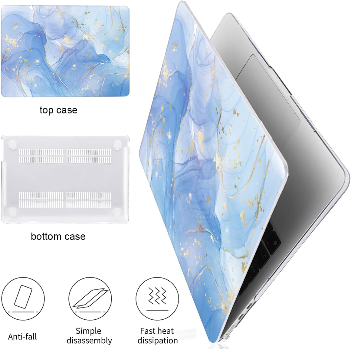 Compatible with M4 MacBook Air 13.6 inch Case 2025 2024 2023 2022 A3240 A3113 M3 A2681 M2 Chip, Crystal Printed Pattern Plastic Hard Case Cover for Mac Air 13 M4 Touch ID, Blue Marble