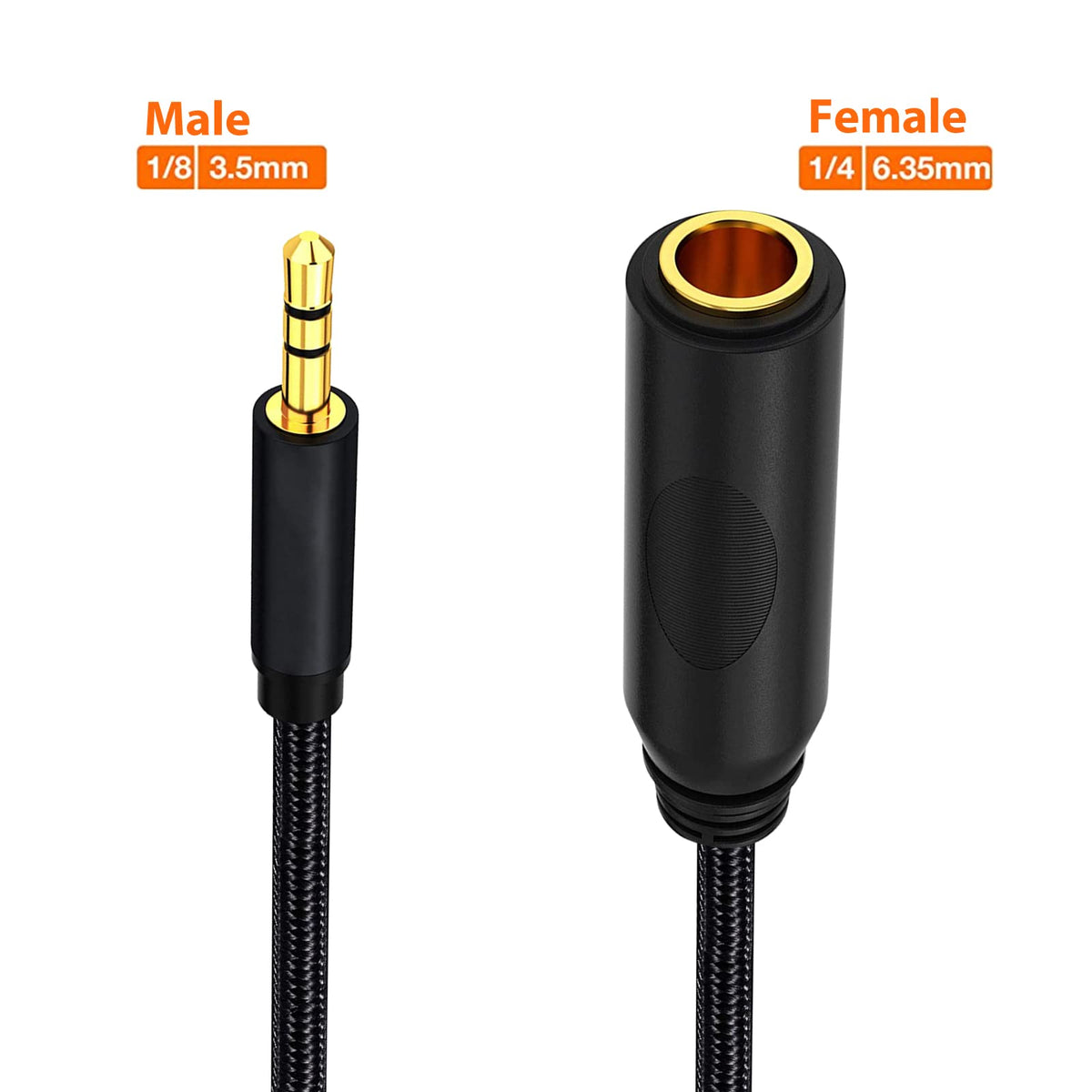 WISYIFIL 1/4 to 3.5mm Cable 1ft Long, Quarter inch (6.35mm) Female to 3.5mm Male Adapter, 1/8 to 1/4 Stereo Audio Cable,for Headphone, Amplifiers