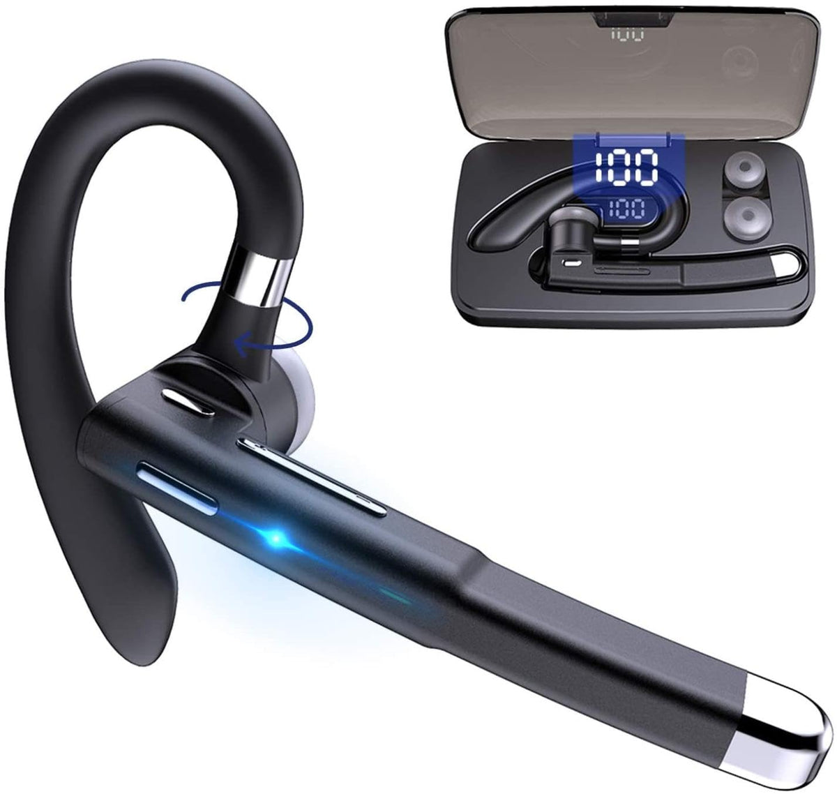 Wireless Earphone Ear-Hook Headphone Boom Mic Compatible with Google Pixel 9 Pro XL, Handsfree Single Headset Over The Ear Earbud