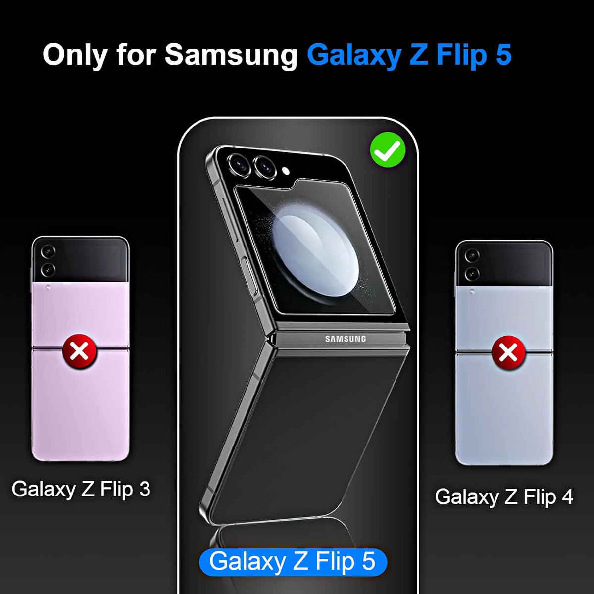 Samsung Galaxy Z Flip 5 5G Screen Protector [3 Pack] - HD Clear, Tempered Glass, Anti-Scratch, Case Friendly, Bubble