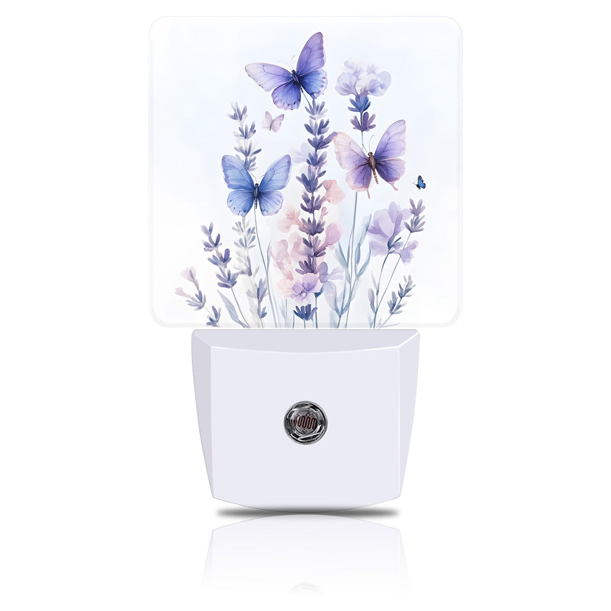 FOISIIAEA Night Light Watercolor Lavender Flower with Butterfly Night Lights Plug into Wall Smart Dusk to Dawn Sensor 0.5W Energy Efficient Led Lamp