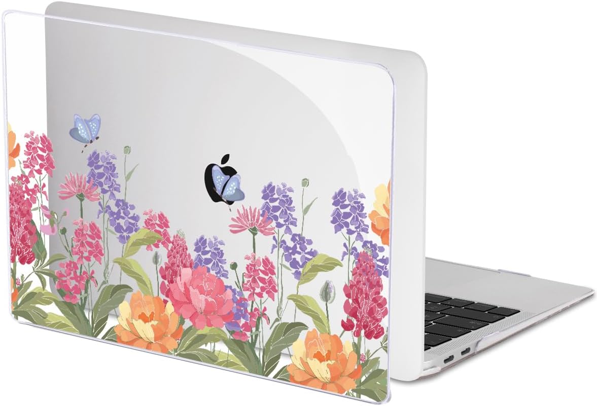 for MacBook Pro 13 Inch Case 2022 2021 2020 Release A2338 M2 M1 A2251 A2289, Plastic Hard Shell Case for MacBook Pro 13.3 inch with Touch Bar & Touch ID, Pink & Purple Flowers