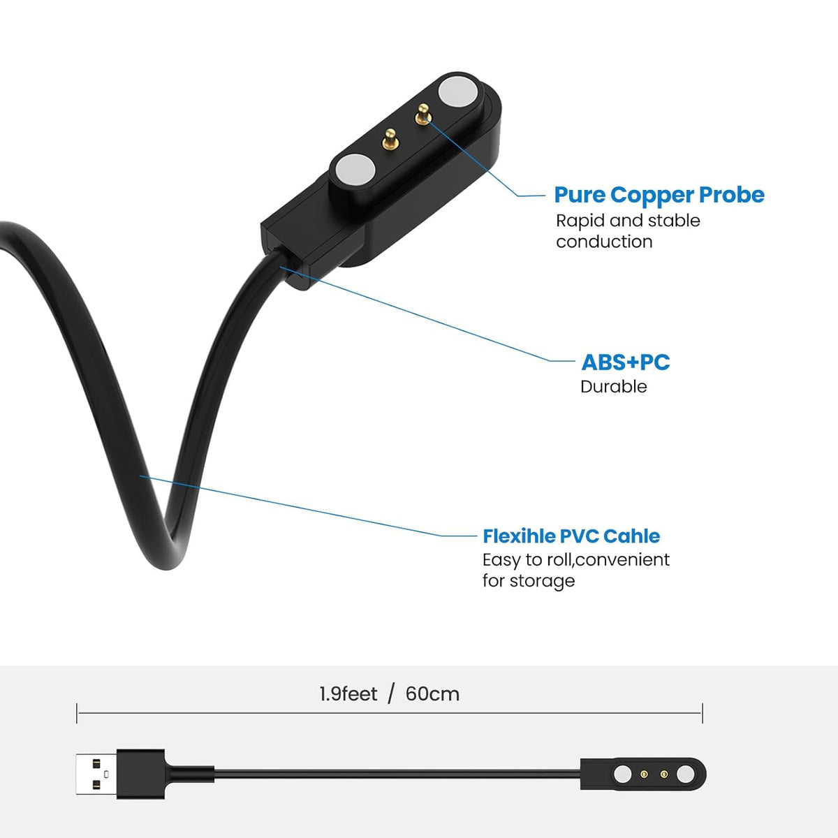Charger Cable for SWGOTA S61 Smart Watch, 1.6ft USB Portable Magnetic Charging Cord Compatible with SWGOTA S61