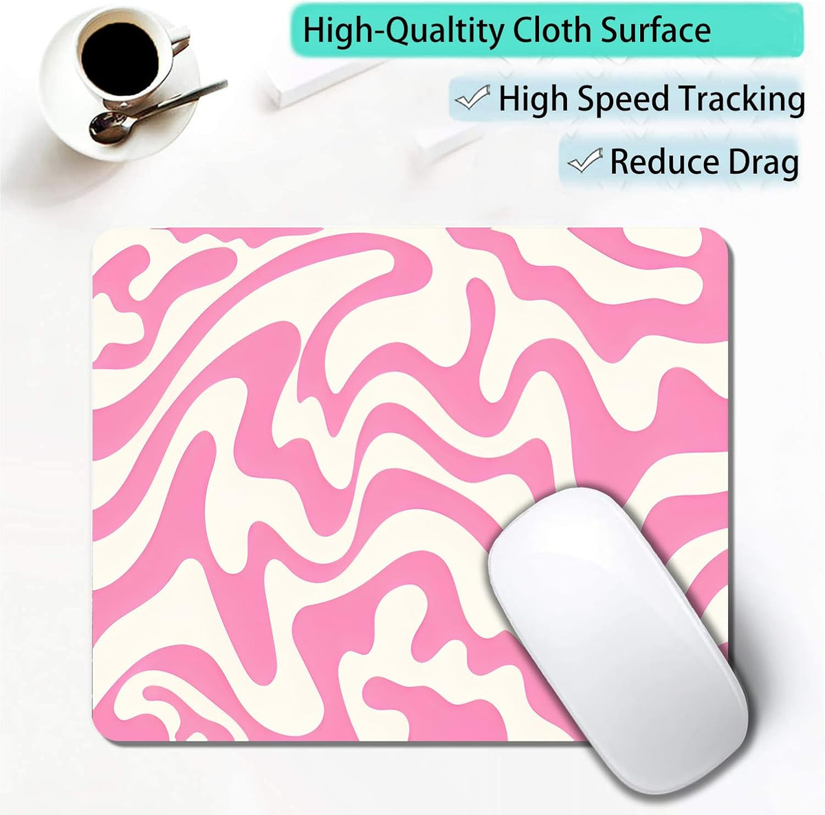 Abstract Pink Topographic Custom Mouse Pad with Non-Slip Rubber, Small Square Design for Wireless Laptop & Computer Mouse Pads for Desk, 9.5 x 7.9 inch Smooth Surface for Gaming & Office