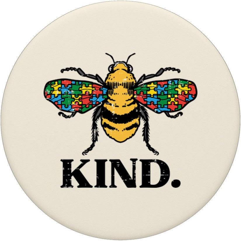 PopSockets PopGrip: Swappable Grip for Phones & Tablets, Bee Kind Puzzle Cute Autism Awareness Acceptance Autistic