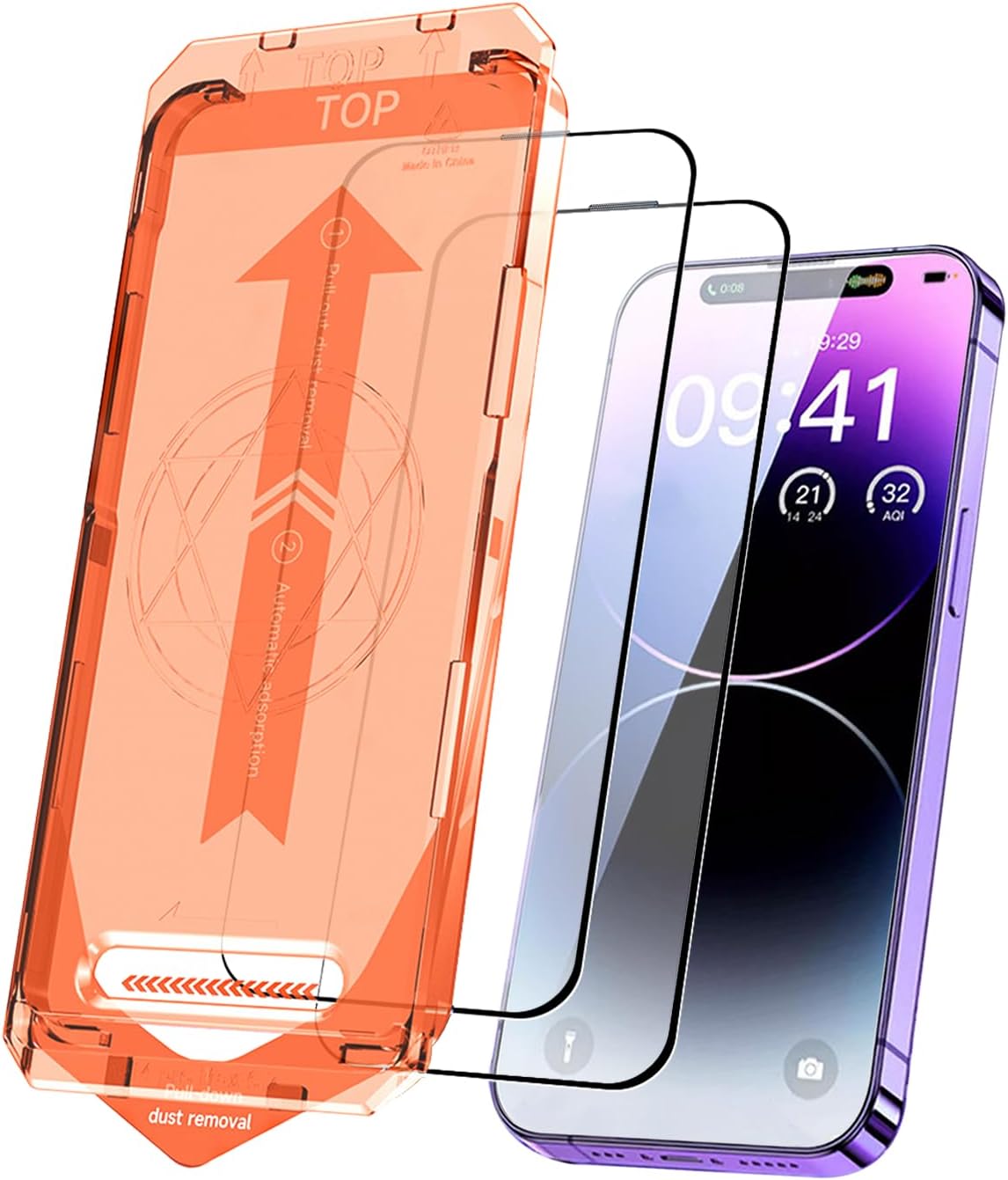 2 Pack Tempered-Glass Screen Protector for iPhone 16 / iPhone 15, [9H Hardness] with Auto-Alignment Kit, HD Clear
