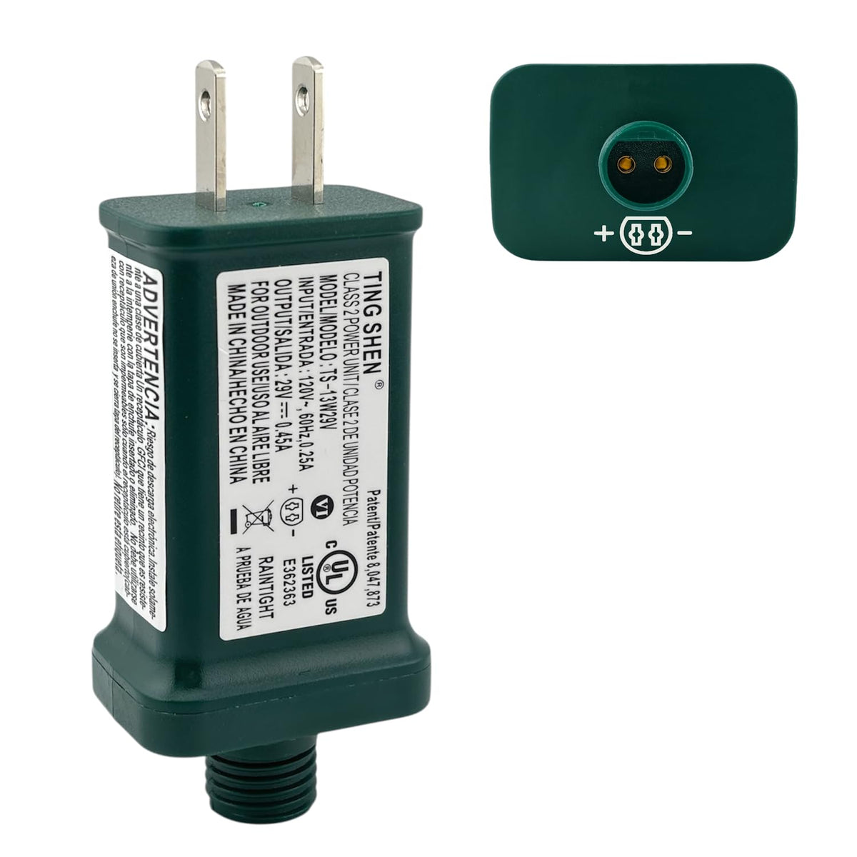 Power Supply TS-13W29V Class 2 Transformer 29V 0.45A 13W Raintight IP44 US Plug Connector 1/2in 12mm Adapter Replacement for LED String Light, Holiday