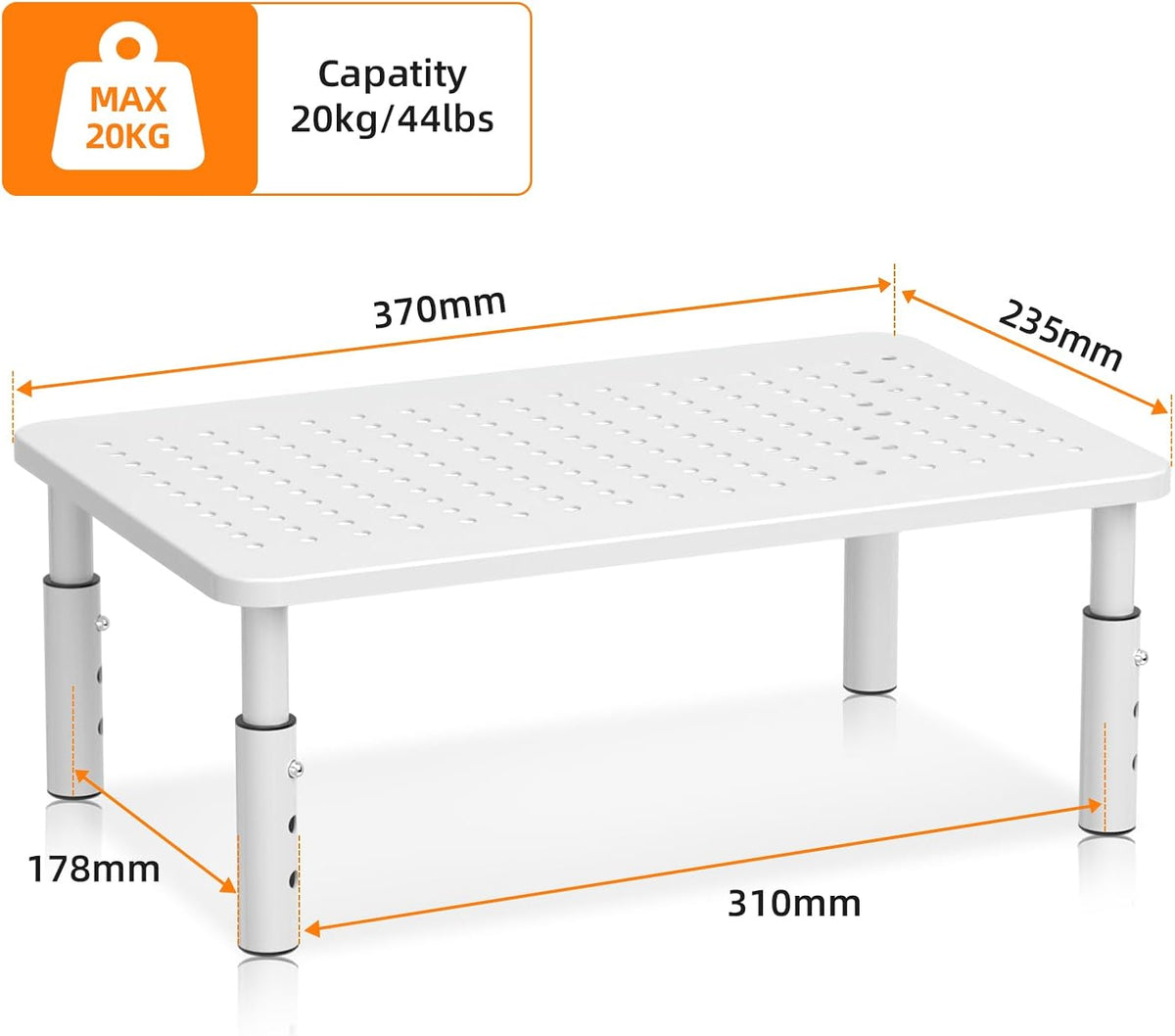 3 PS4, 20KG,White Bracwiser Monitor Stand Riser, Metal Computer Stand, Height Adjustable Screen Riser with Mesh