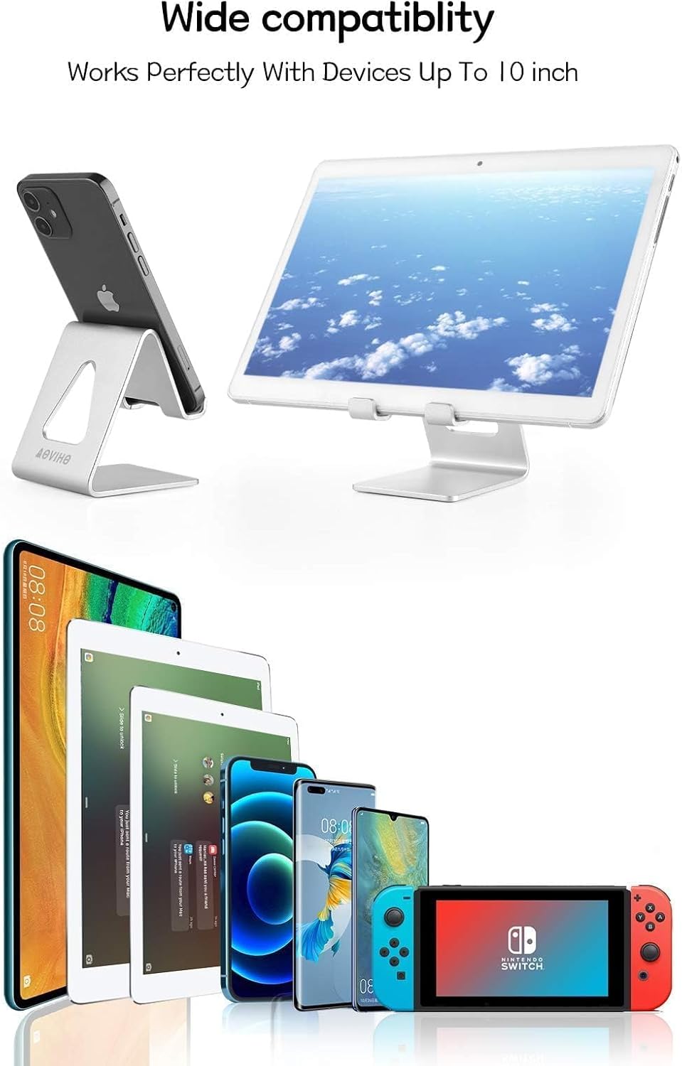 Cell Phone Stand for Desk, Desktop Phone Holder, Aluminum Mobile Phone Stand for iPhone 15 14 13 12 pro Mini 11 X Xr Xs max 8 7 6 6s Plus Samsung Galaxy S21 Ultra All Smart Phones,Silver