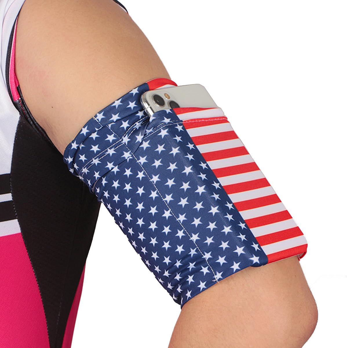 Running Phone Armband for Men Women,Universal Arm Bands for Phones Below 7.5 Inches,Waterproof Cell Phone Armband for Hiking,Running,Cycling,Climbing(Star Stripes S)