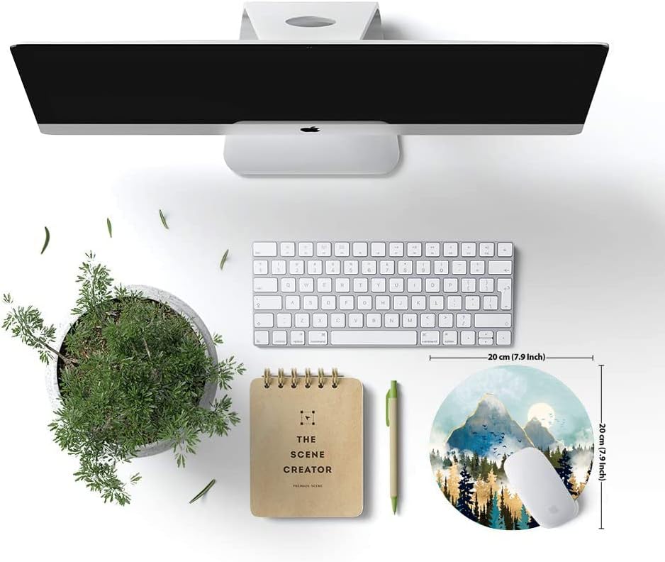 Round Mouse Pad, Abstract Mountain Design Mouse Pad, Custom Cute Mouse Pads for Desk, Washable Cloth Gaming Mousepad, Non-Slip Rubber Computer Small Mouse Pads for Wireless Mouse