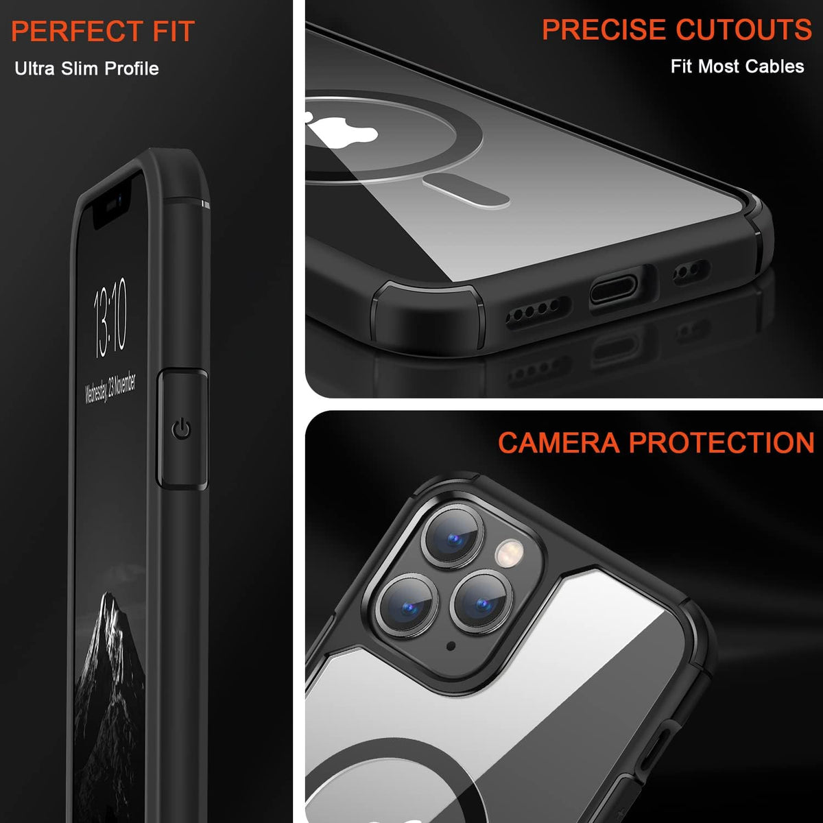 TENDLIN iPhone 11 Pro Magnetic Case - Crystal Clear Hard Back, Soft Bumper, MagSafe Compatible (Black)
