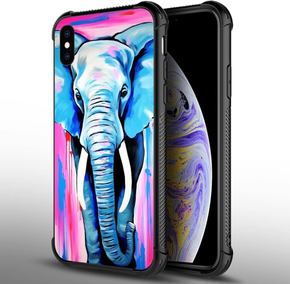 Compatible African Elephants Pattern Design Shockproof Case for iPhone X/XS, Anti-Scratch Hard PC Back Case