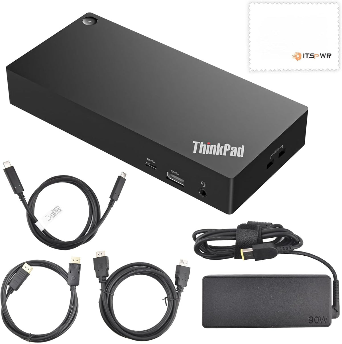 Thinkpad 40AY0090 Universal Hybrid USB-C with USB-A Docking Station for Lenovo Laptop, 3 External Displays, Comes with ITSPWR HDMI 4K Cable + DP Cable+ Cleaning Cloth