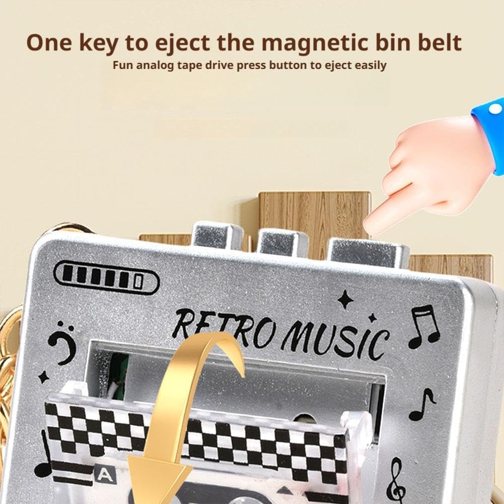 Generic Keychain,3-in-1 Microcassette Backpack Retro Mini Tape Recorder Player | Tape Recorder | CD Keychain