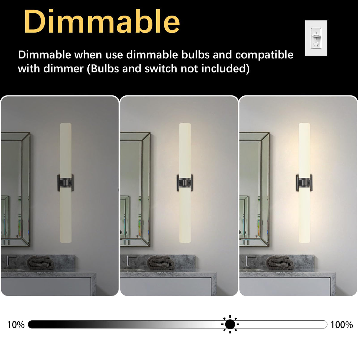 Keep Shinning Black Wall Sconces Set of Two, Modern Bathroom Sconce with Frosted Glass, Hardwired Wall Light Fixtures for Bathroom Living Room Bedroom