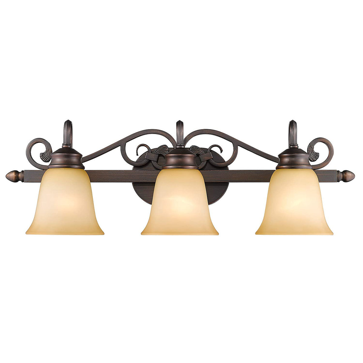 Golden Lighting Belle Meade 3 Light Bath Vanity in Rubbed Bronze with Tea Stone Glass