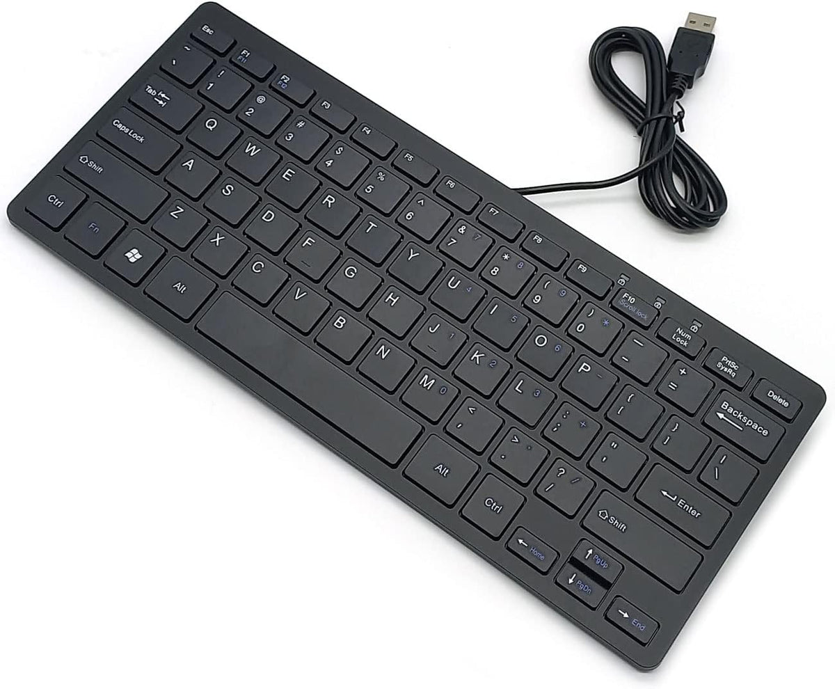 Mini Wired Keyboard (English), Ultra Thin Portable 78 Keys USB Multimedia for Desktop, Laptop, Windows