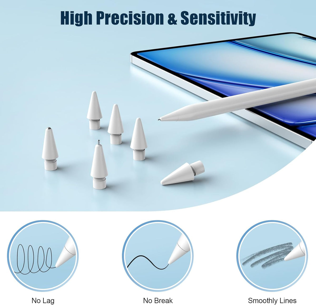Upgraded Replacement Tips for Apple Pencil Pro/1st Gen/2nd Gen/USB-C, Metal Pen Nibs Accessories for Apple iPad Pencil - (6 Pack)