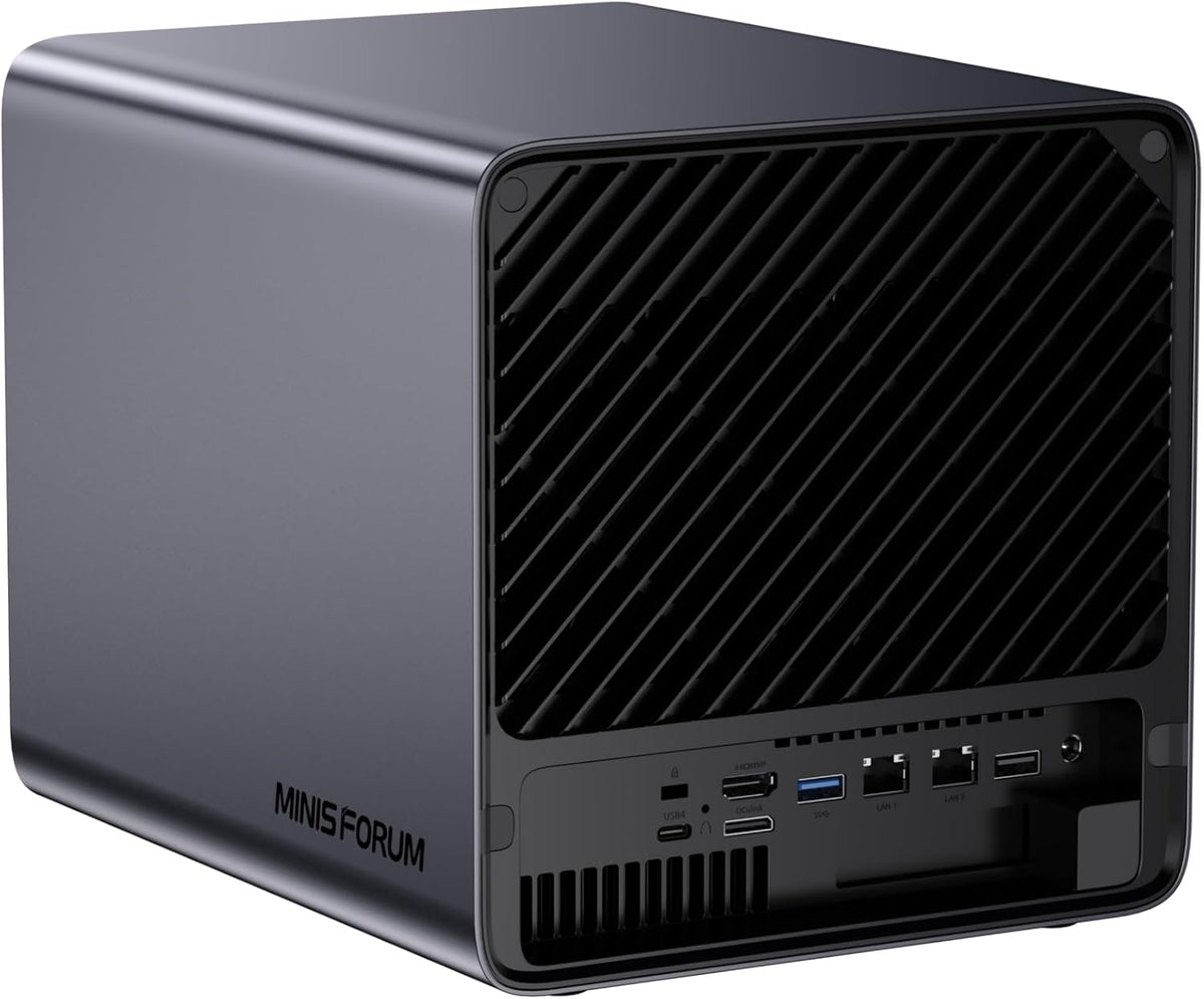 MINISFORUM N5 Pro-P370 5-Bay Desktop NAS(0+128GB), AMD Ryzen AI 9 HX Pro 370 12C/24T Up to 5.1GHz, 10GbE+5GbE, 3× M.2/U.2, OCuLink, HDMI/2 x USB4 4K 144Hz, PCIe ×16, MinisCloud OS