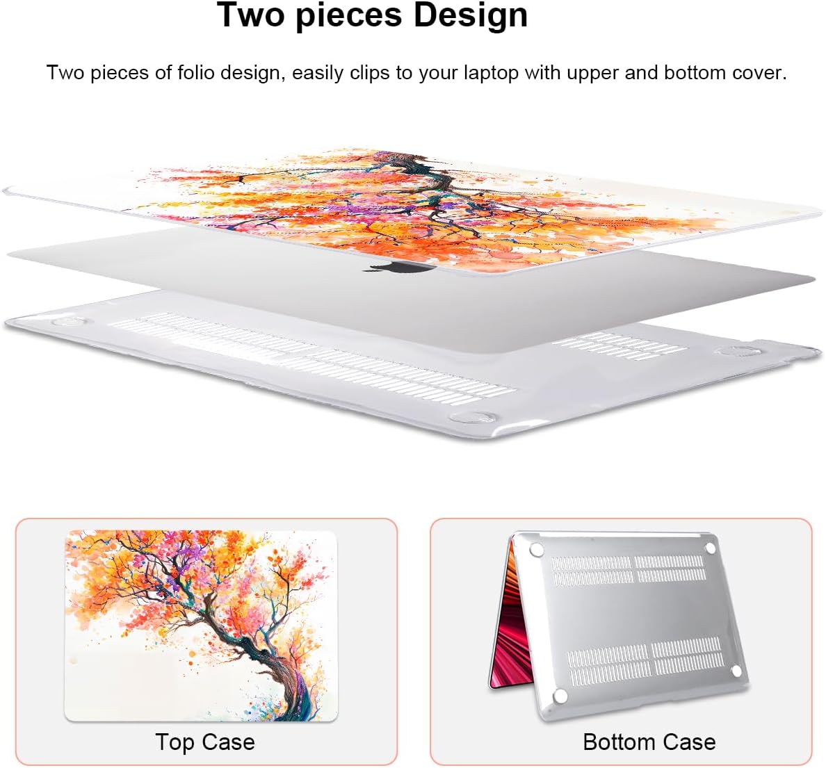 Compatible with MacBook Air 13 inch Case M1 A2337 A2179 A1932 2021 2020 2019 2018 Release with Retina Display & Touch ID, Crystal Pattern Plastic Hard Shell Case Cover, Phoenix Tree Flowers