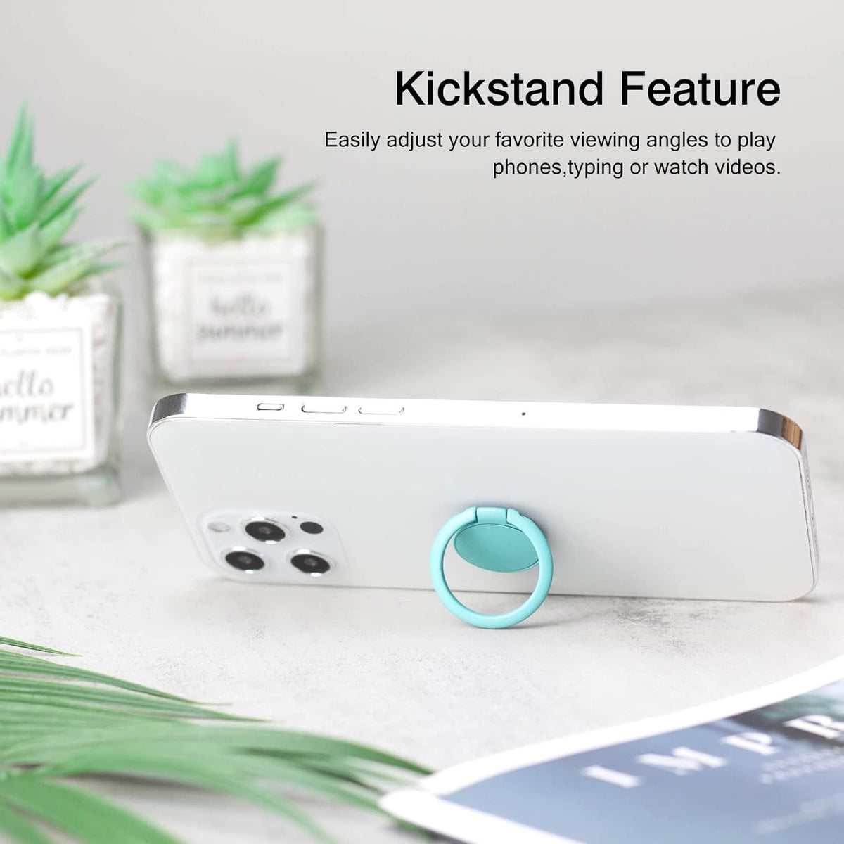 [2 Pack] Ultra-Thin Cell Phone Ring Holder Stand - 360 Degree Rotation, 180 Degree Adjustable Kickstand, Light Blue