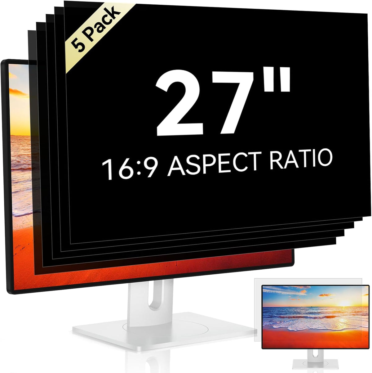 [5-Pack] 27 Inch 16:9 Computer Privacy Screen Filter for Monitor - Privacy Shield and Anti-Glare Protector