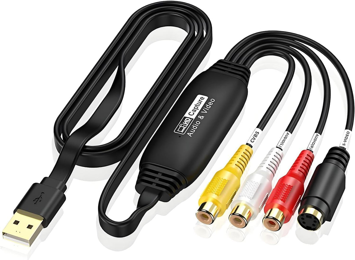 Herfair Hi8 VHS to Digital Converter, USB Video Capture Card Device, RCA to USB A Converter, Convert VHS VCR DV Tape